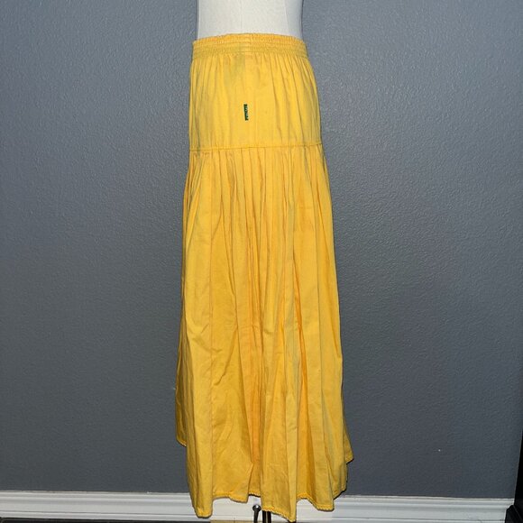 VINTAGE GENE EWING BIS SUNNY YELLOW PULL ON COTTAGECORE 100% COTTON MAXI SKIRT M - Picture 2 of 13